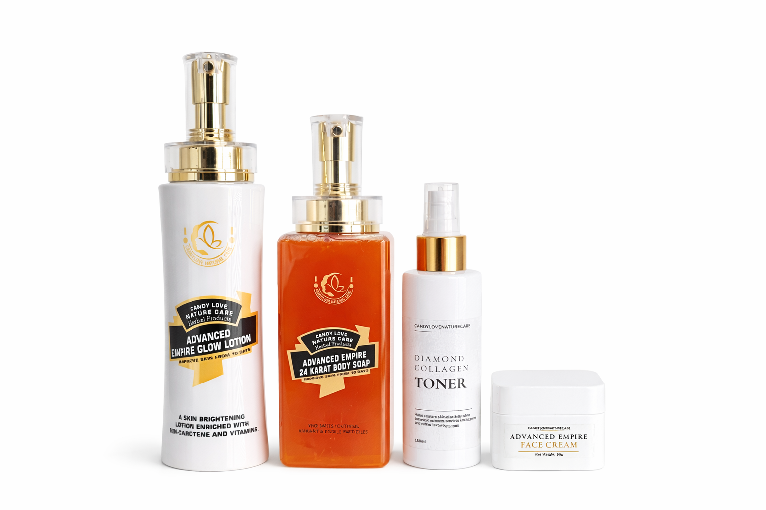 Advanced Empire Glow lotion, face cream, toner and body soap